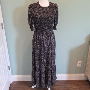BTFBM Black Floral Maxi Dress Vintage Style Puff Sleeves Women's Large